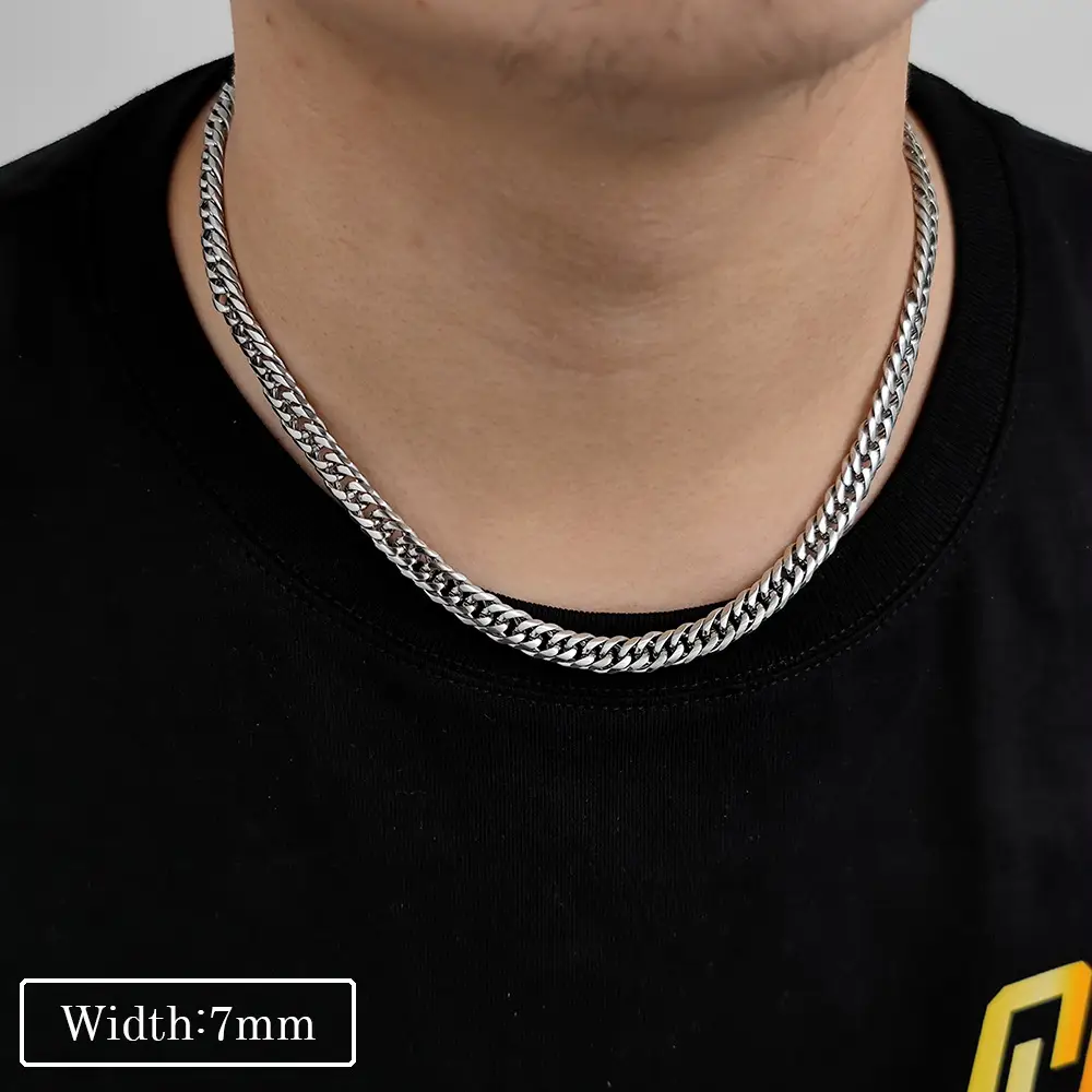 Hip Hop Stainless Steel Necklace Denim Buckle Six Sides Grinding Bracelet