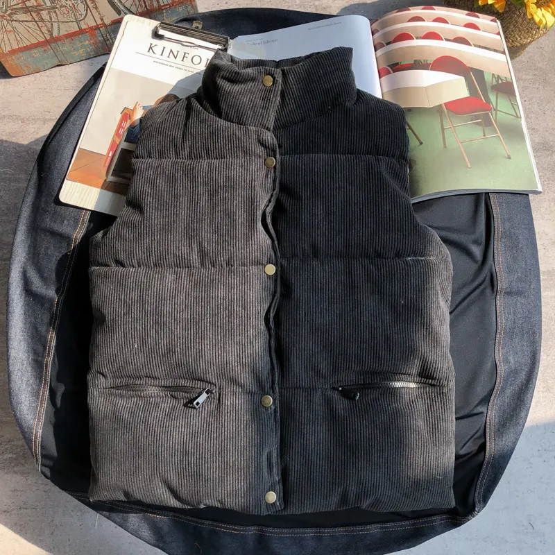 Thickened Warm Casual Down Cotton Vest Jacket - Black