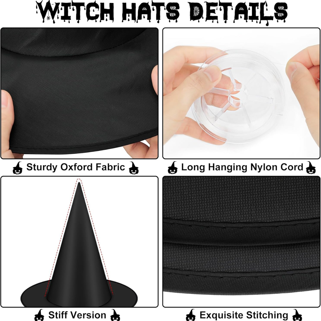 12 PCS Halloween Witch Hats, Black Hanging Witch Hats Porch Yard Decor — foto 4