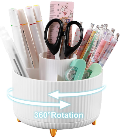 5 Slot Rotating Pencil Holder For Desk, Cute Desktop Organizer For Pens, Stationery And Office School Supplies