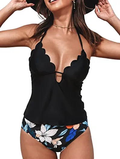 Ladies Fashion Cutout Lace Up Halter Swimsuit Black - Shop at LoveMi
