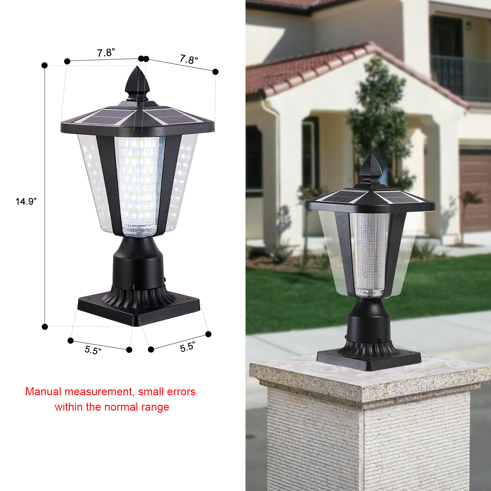 15 H Solar Powered Outdoor Lantern, Modern Garden Light With LED For Pathways, Yards, And Driveways 2-Pack
