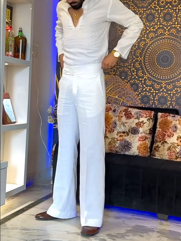 White Three - Piece Outfit-V - Neck Inner Shirt & Sleeveless Vest & Trousers