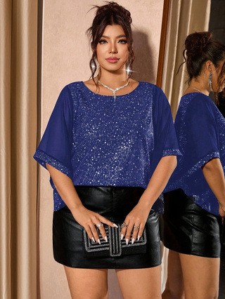 2026 Cross-border European And American Amazon New Women's Luxurious Party Style Versatile Fashion Fitting Shiny Elegant Top