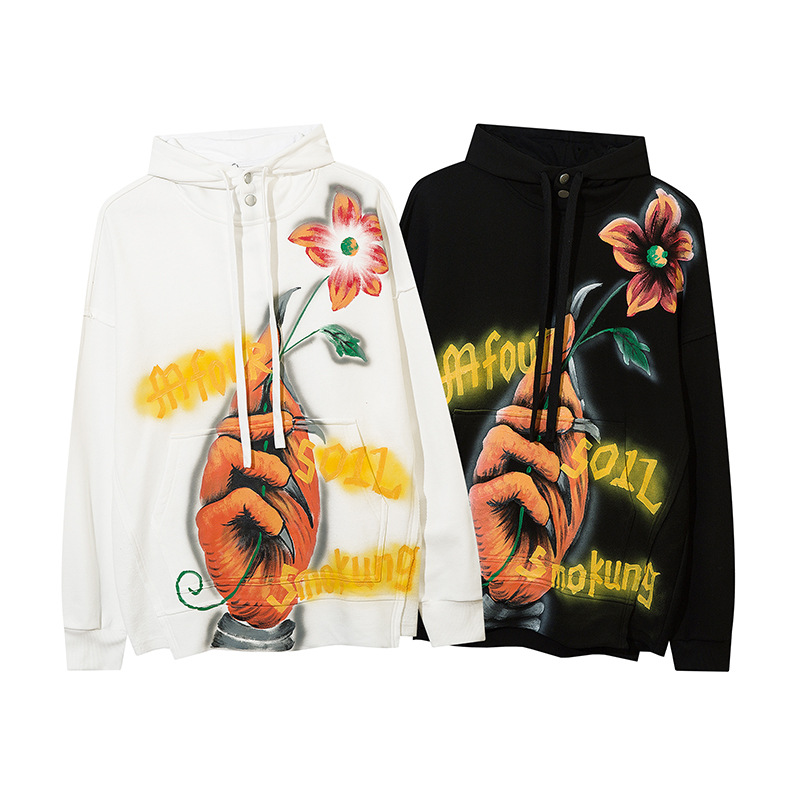 Retro Early Spring Niche Hand-painted Tide Hip-hop Loose Hoodie