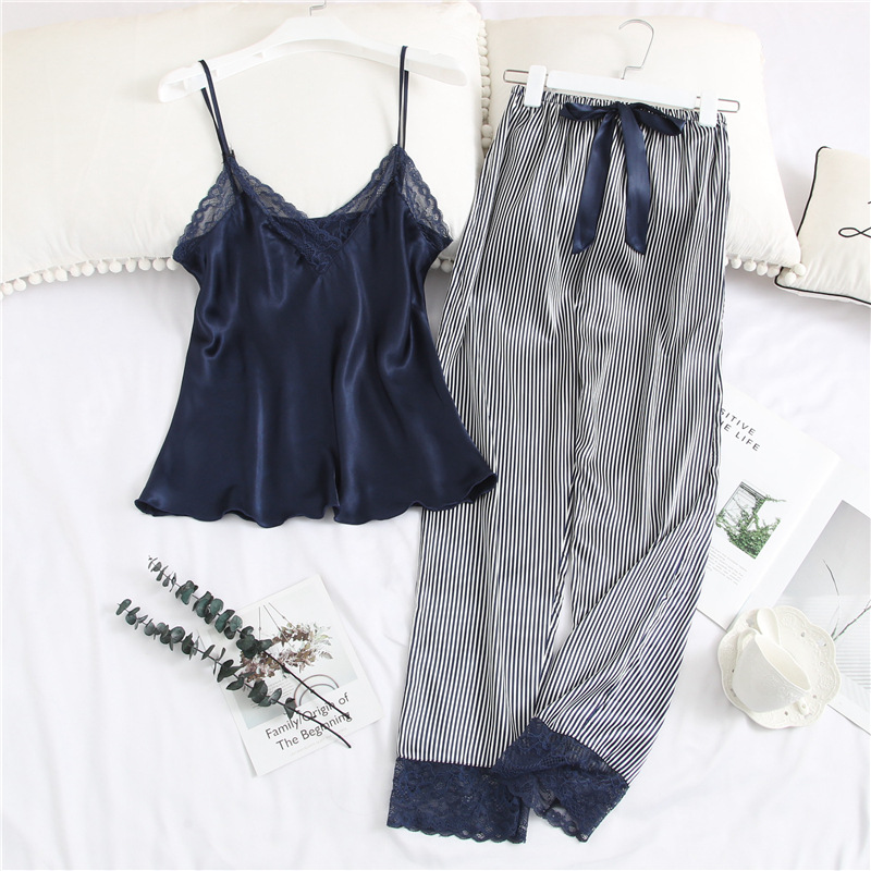 Title 4, Feminine V-neck suspenders trousers silk home s...