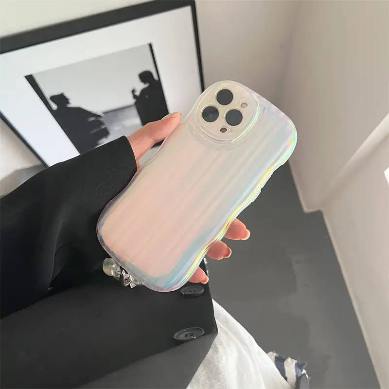 Laser Wave Silicone Phone Case Gradient Laser Stripes Bracelet Case for 14 13 12