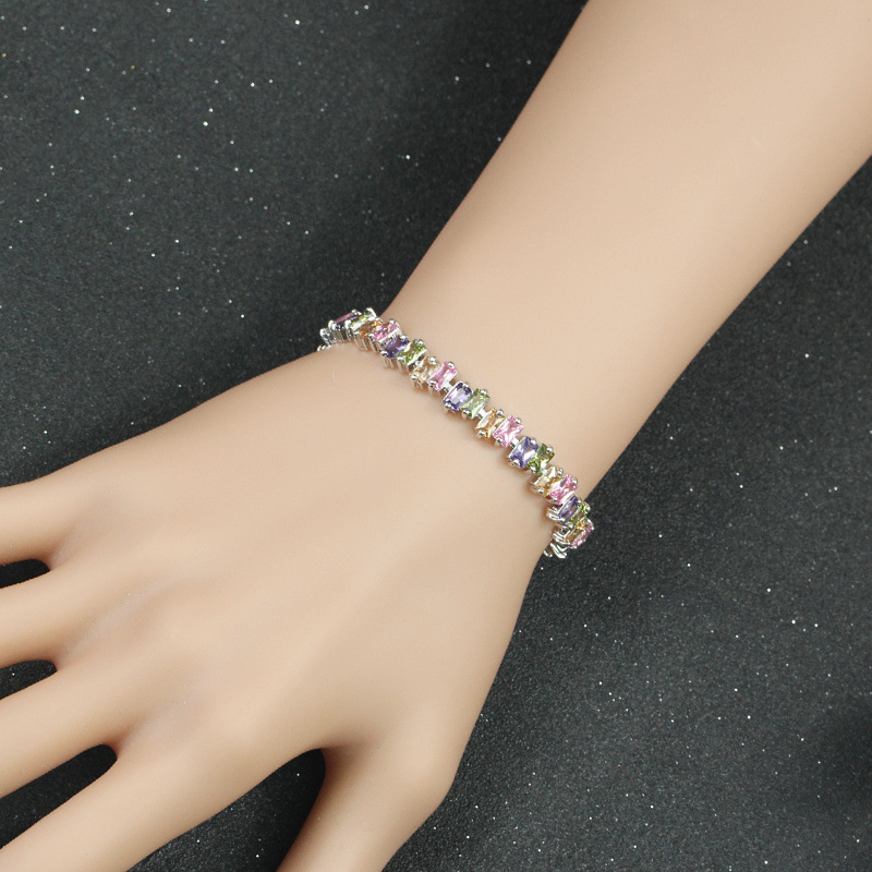 Title 9, Square Blue Purple Transparent Zircon Bracelet