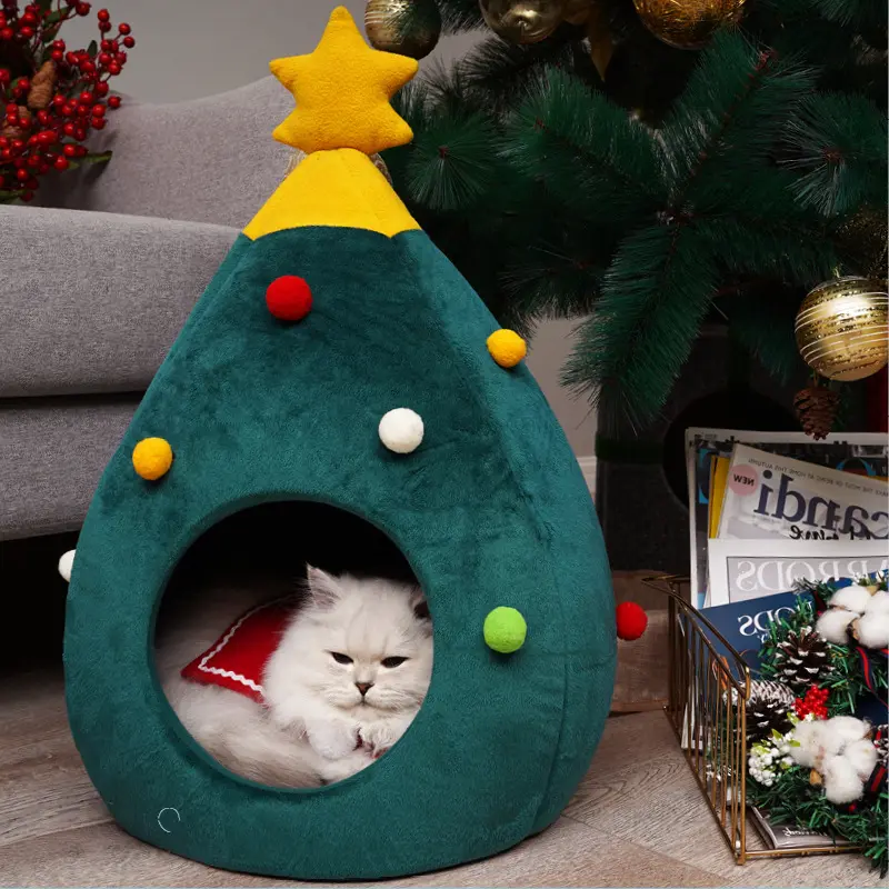 Pet Christmas Tree Cat Bed Mat Kennel