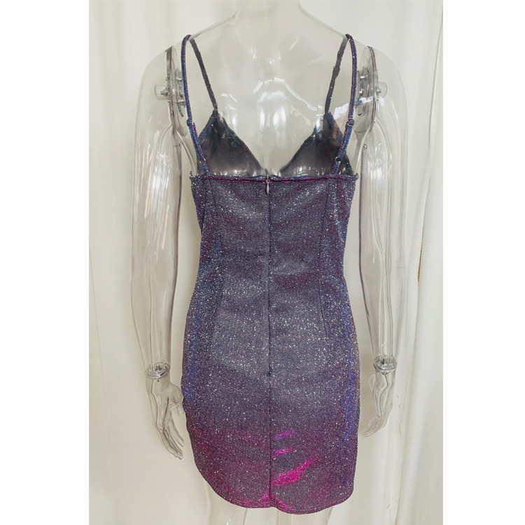 Women's Dress Spring And Summer Glitter Gold Silk Waist Sling Bag Hip Slim Sexy Backless Dress