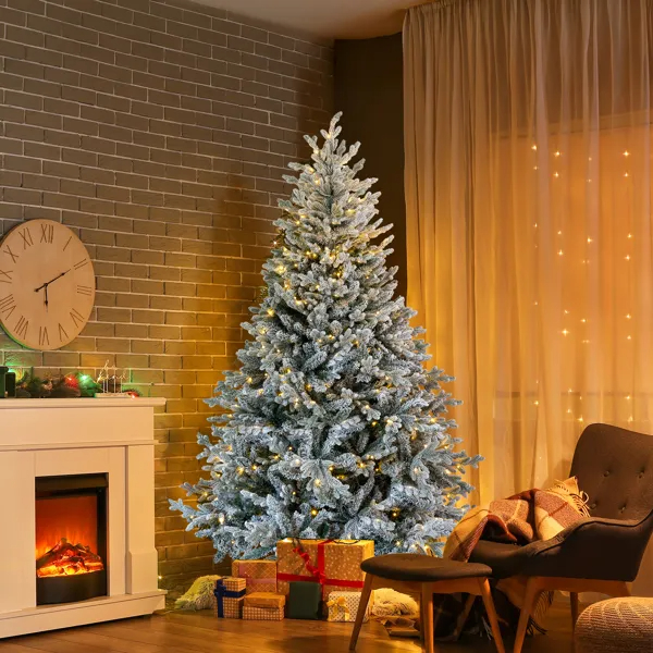 7 FT Pre-lit Snow Flocked Christmas Tree, Artificial Hinged Xmas Pine Tree With 1100 Branch Tips, 400… image 2