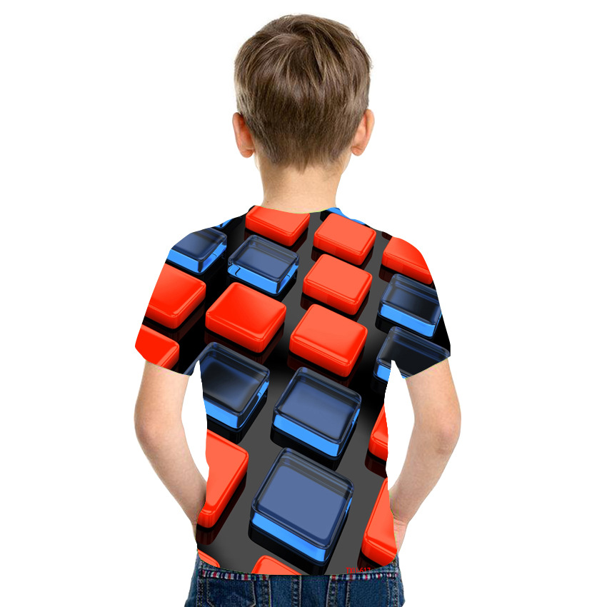 Red And Blue Square Men's T-shirt Short-sleeved Short-sleeved 3D Digital Printing