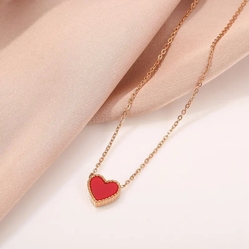 Simple Titanium Steel Necklace Female Love Heart Double-sided