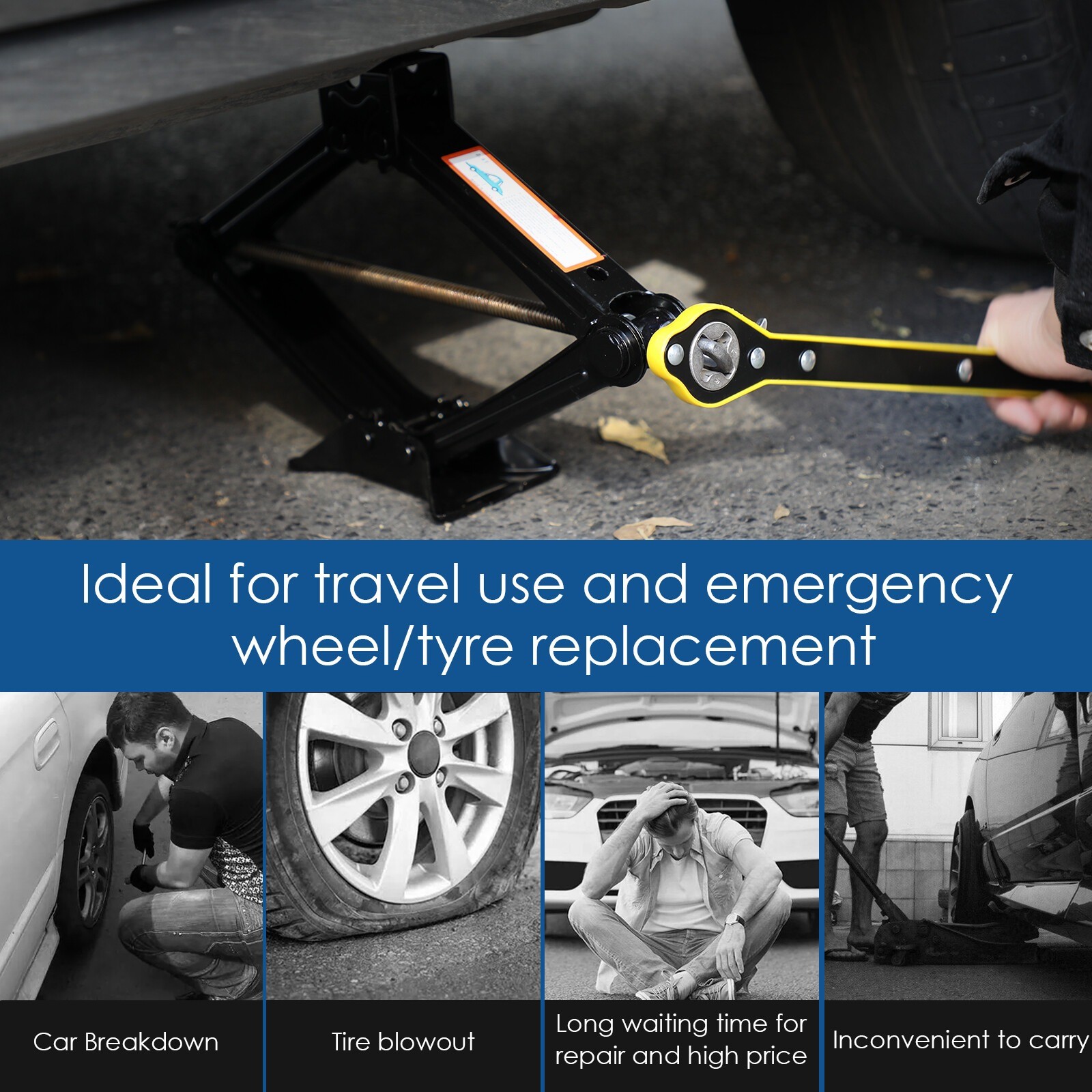 Scissor Jack Set 3 Ton Car Auto Jack Kit With Hand Crank Wrench Lug Wrench UK