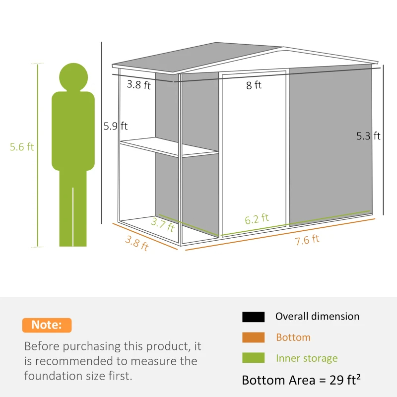 8 X 4ft Outdoor Garden Shed, Metal Shed With Air Vents And Lock For Backyard, Garden, Patio, Dark Gray
