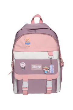 High School Girl's Simple Large-capacity Light Backpack - Pink - View 1