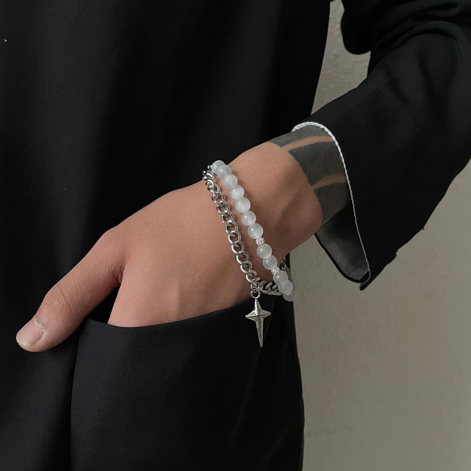 Simple Personality Opal Cross Double Layer Bracelet