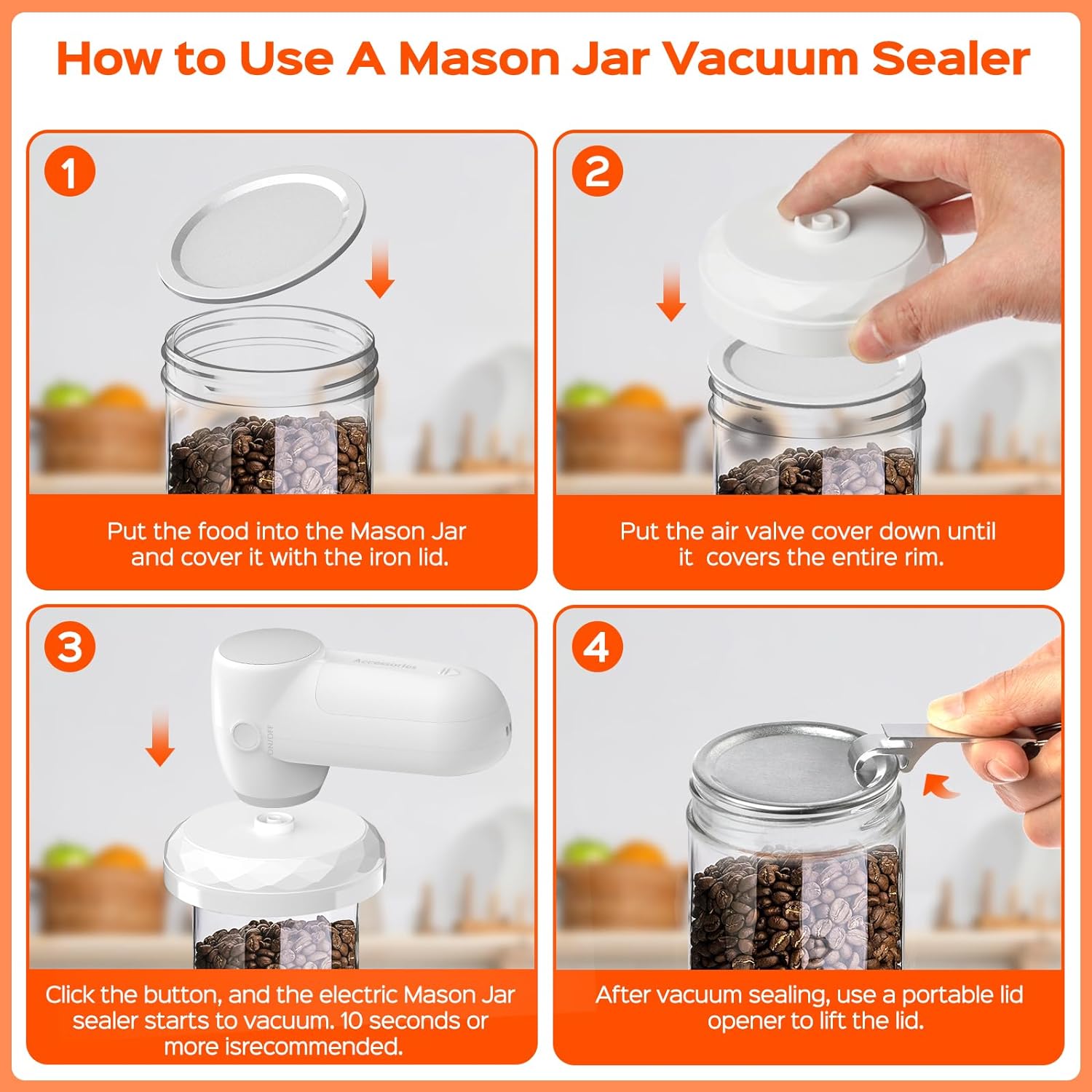 Portable Mason Jar Vacuum Sealer Kit - Max vacuum pressure kit for maintaining food freshness. Vacuum Bag for tight seal. Bike Pump, Sports Ball Pump, Balloon Pump for versatile sealing. Efficient and reusable system for extended freshness.