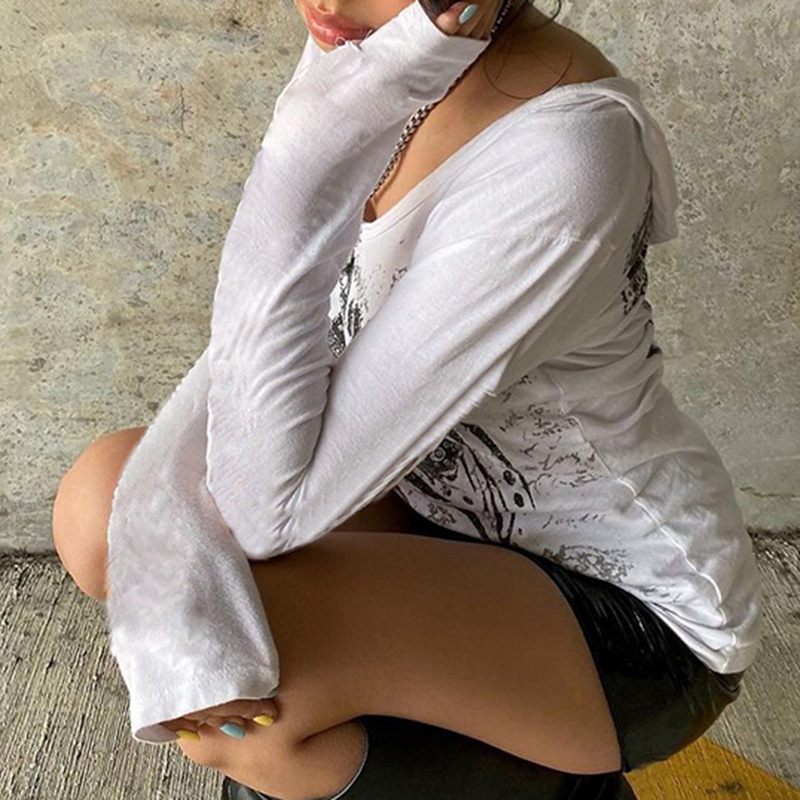 Street Style Fashion Print Hooded Long Sleeve Casual Women