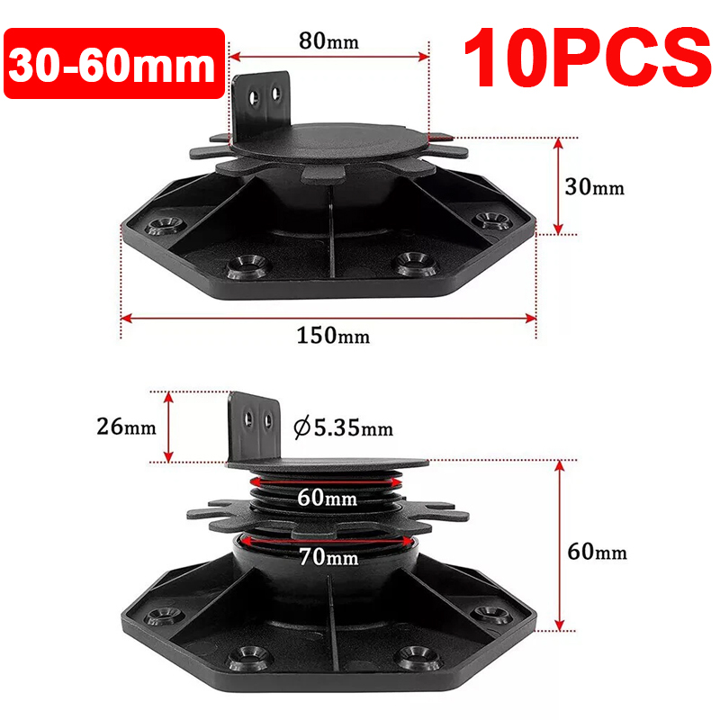 10PCS Adjustable Decking Riser Foot Bearing Support 30-60mm Pedestal