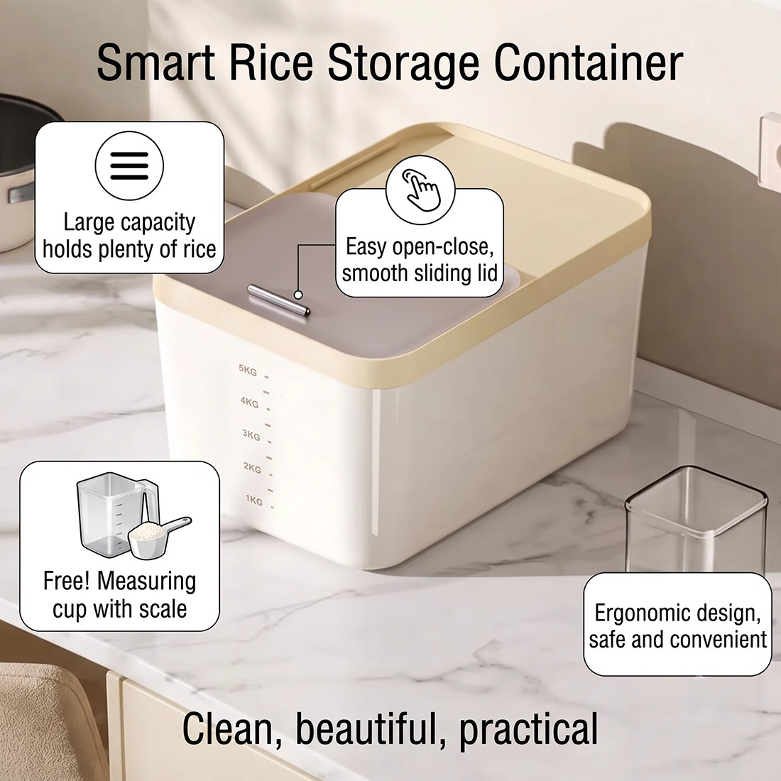 5&10KG Rice Dispenser Container Cereal Dispenser Box Dry Food Grain Storage Home