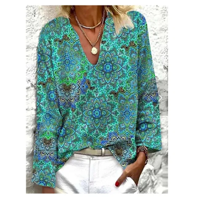 New Autumnwinter Women's Printed Wear European And American V neck Top Green - Shop at LoveMi