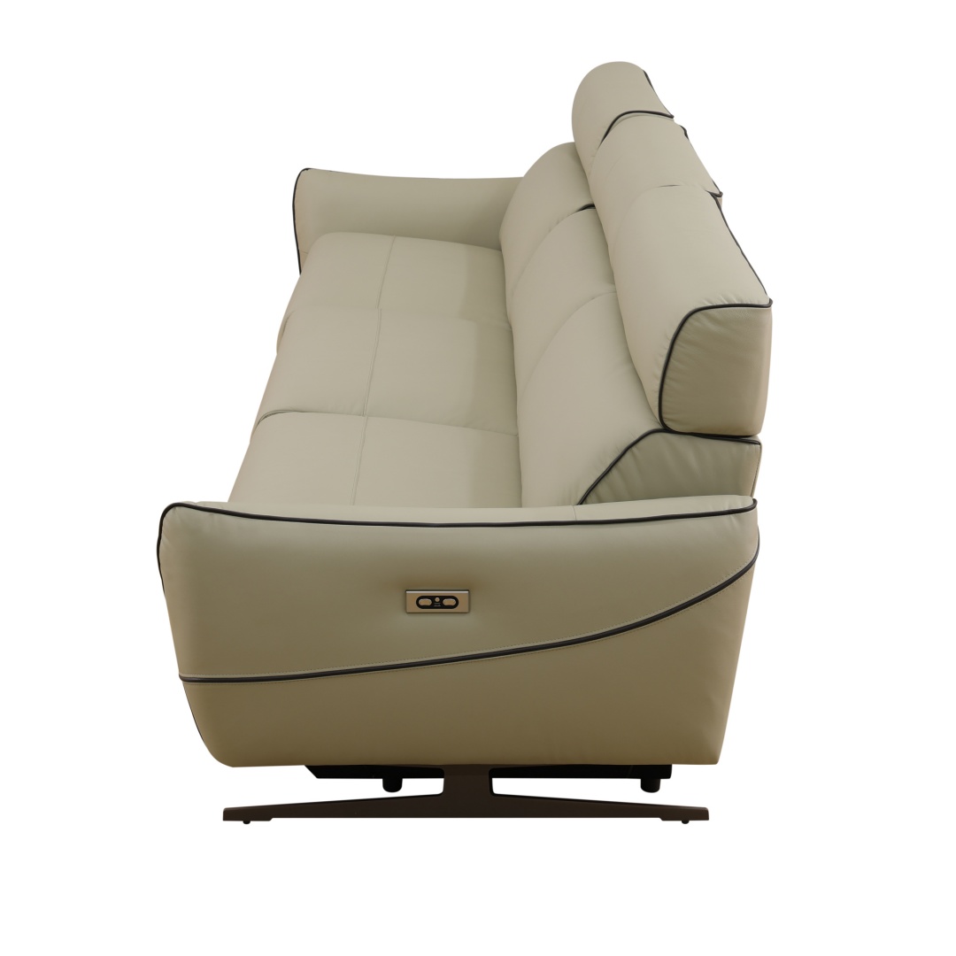 Pickup Only--Beige Top Grain Leather And PVC 3-Piece Living Room Recliner Sofa Set