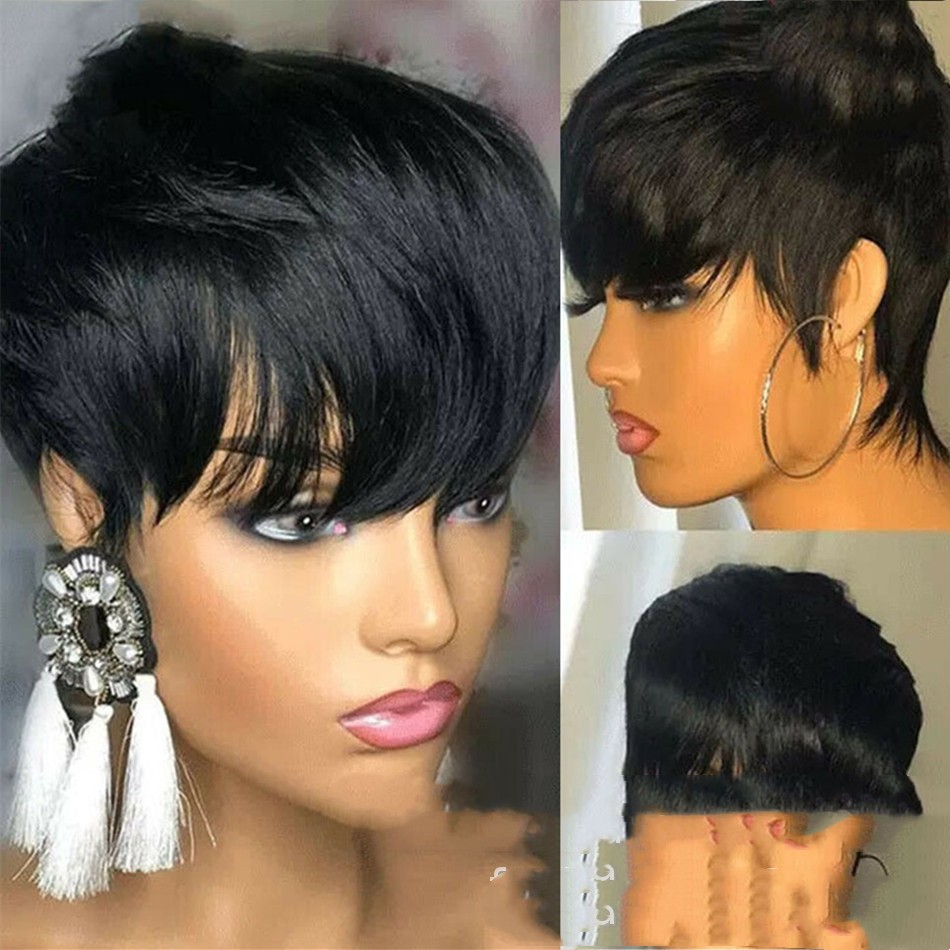 Wig Female Headgear Foreign Trade Black Short Straight Hair Pixie Cut Short Black Wigs — foto 4