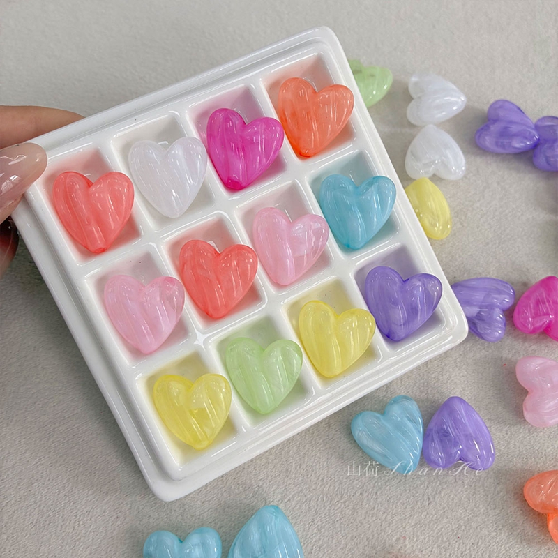 Two-Tone Acrylic Heart Beads, Translucent Ribbed Love Charms With Vertical Hole For DIY Jewelry Making, Bracelets, Necklaces & Keychains, Mixed Pastel Colors