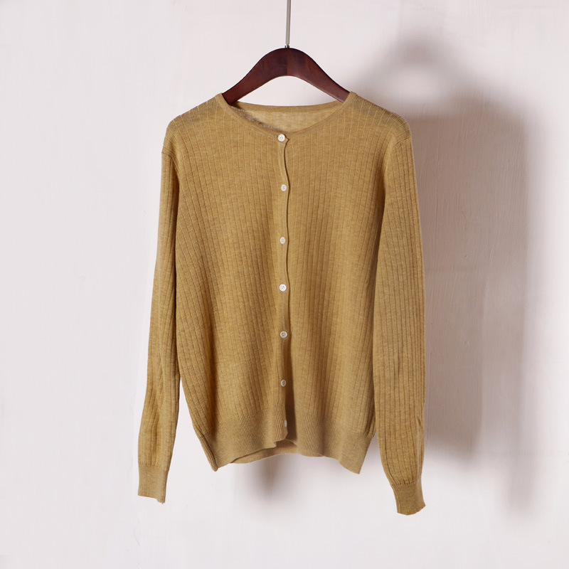 Autumn Knit Cardigan With Round Neck And Vertical Pit Strip Texture