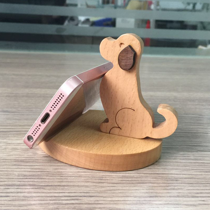 New Wooden Phone Bracket Cartoon Puppy Solid Wood Mobile Phone Holder