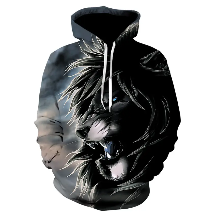 Black Lion 3D Digital Printing Hoodie Couple Sweater