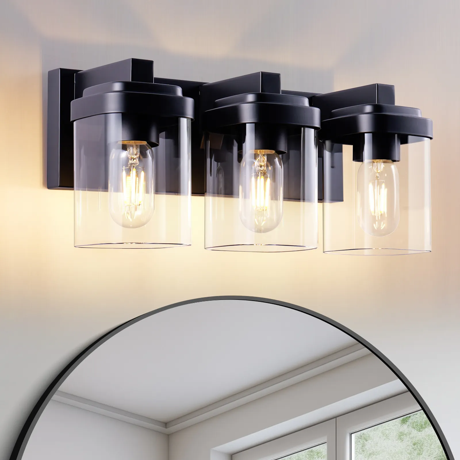 3 Light Bathroom Vanity Light, Matte Black