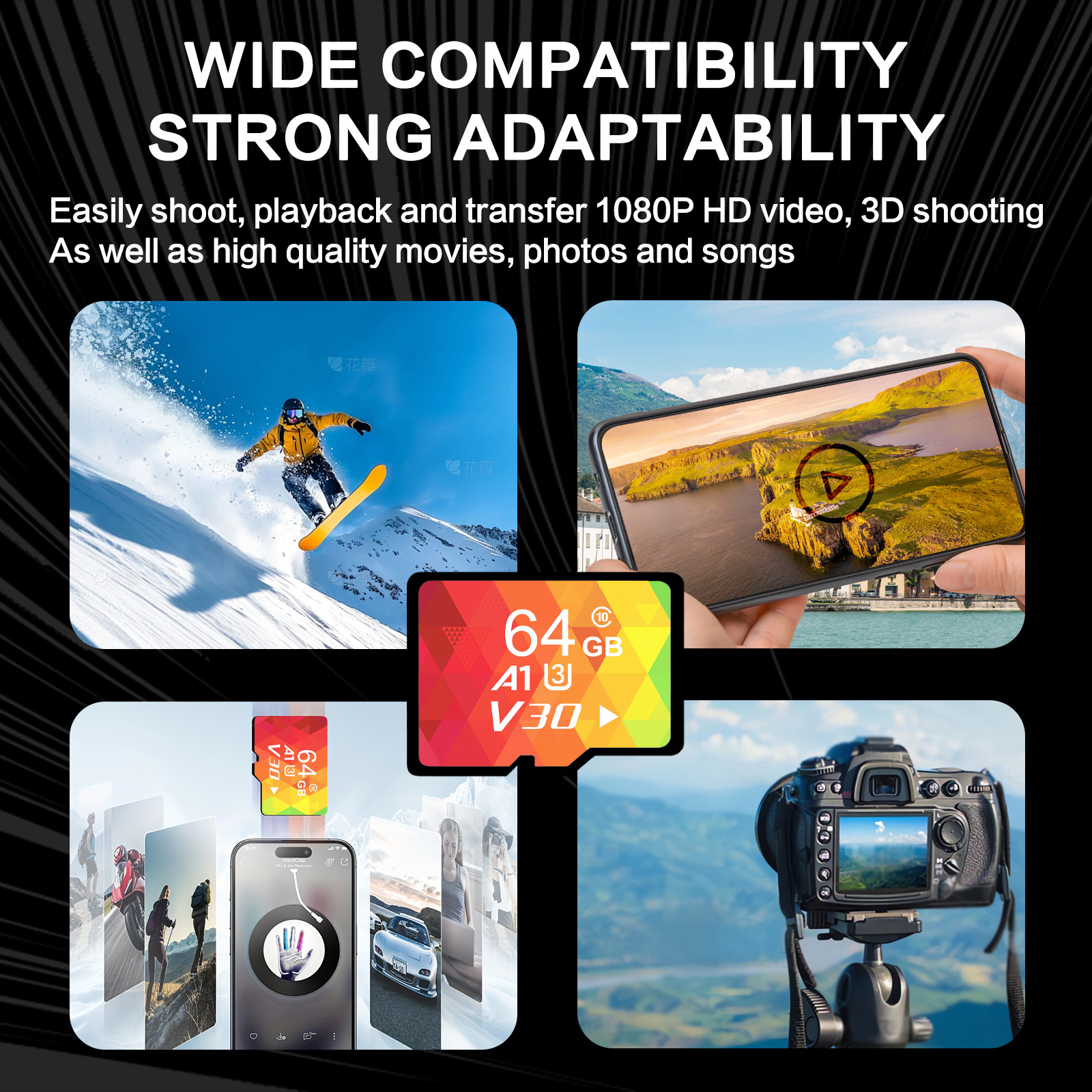 64GB Micro SD Card 3-Pack, A1-U3-V30 High Speed Memory Card, Compatible With Camera, Dash Cam, Smartphone, Tablet