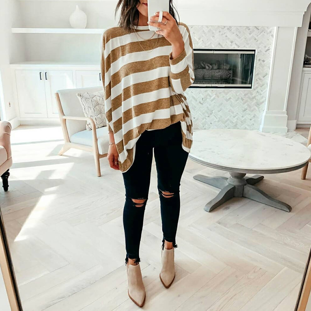 Title 4, Fashion Striped Printed Long Sleeve Loose Casua...