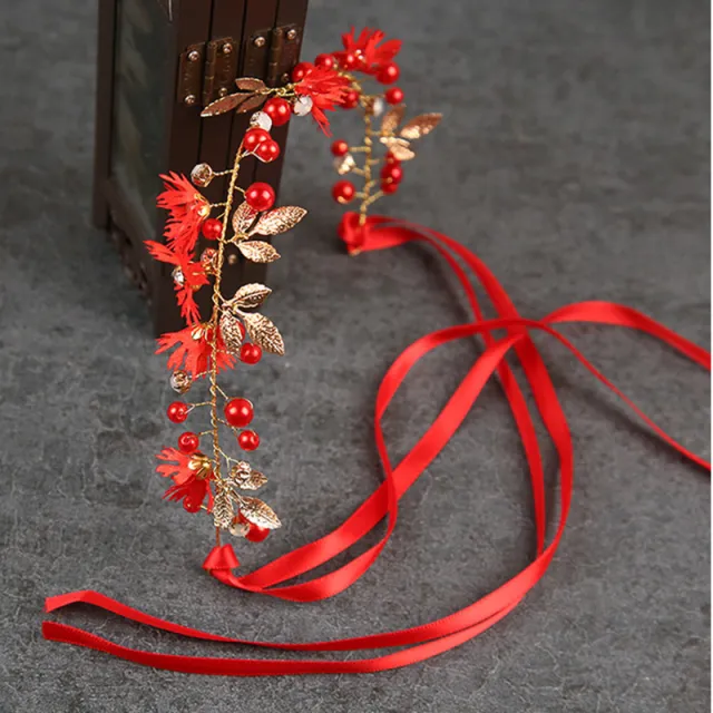 Women Flower Headband With Ribbon Wreath Wedding Party Ladies Girls Garlands Floral Crown Hairband Red - Shop at LoveMi