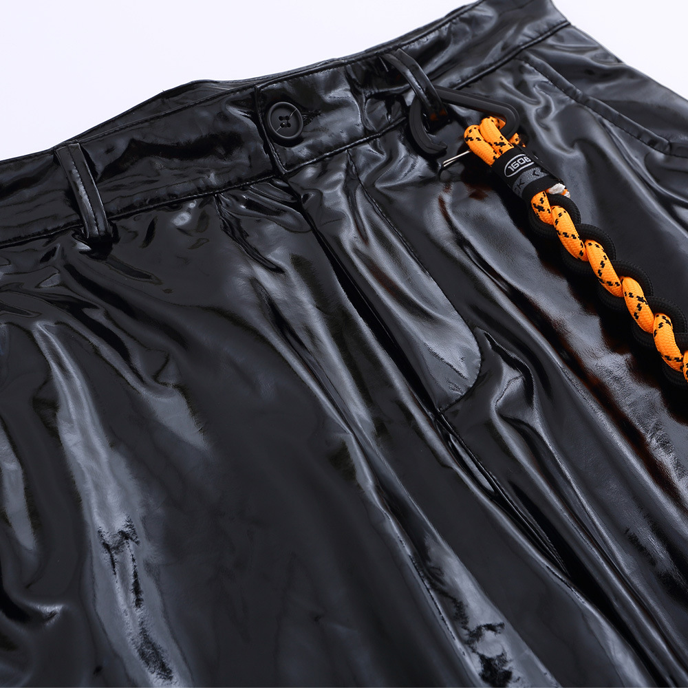 Lanyard Decoration PU Men's Loose Straight Casual Pants