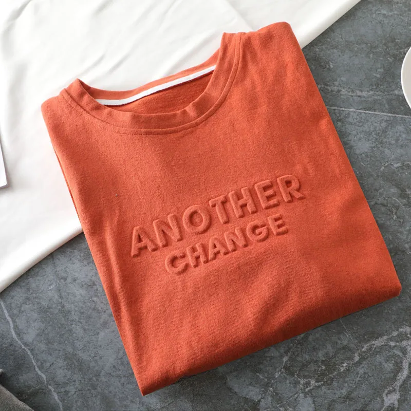 Fashion Letter Printing Female Large 3d Casual Loose T-shirt Top - Orange