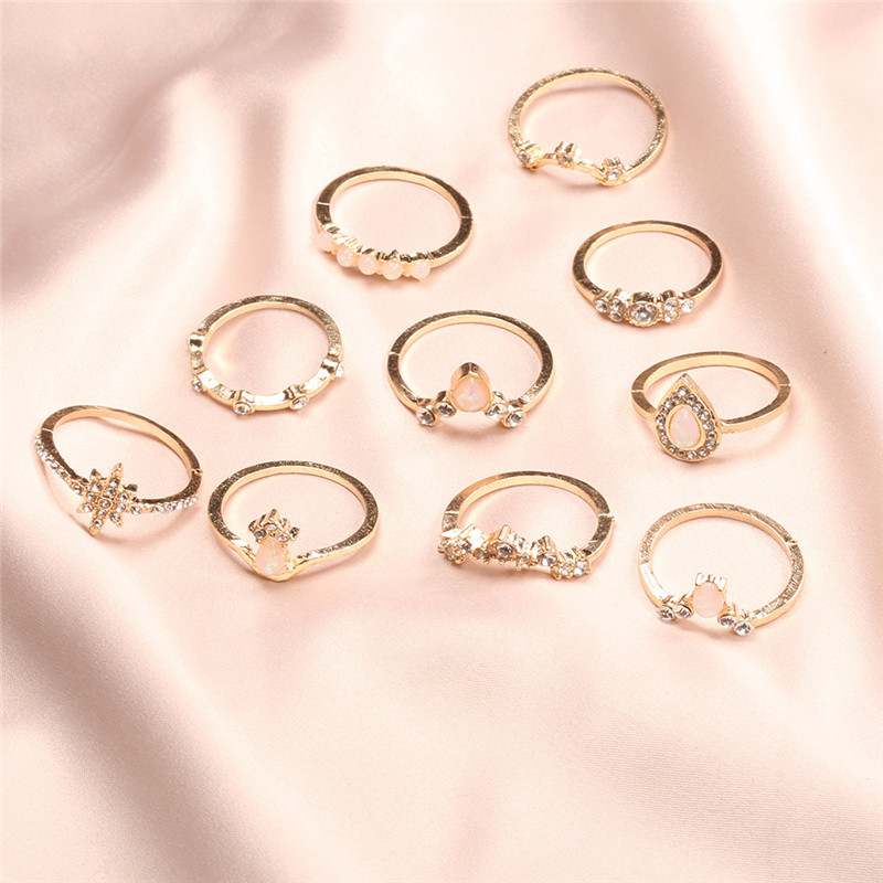 10-piece Water Drop Diamond And Protein Alloy Ring