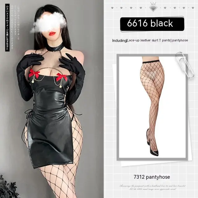 Bell Bowknot Decoration Chest Jumpsuit Leather Skirt Underwear Sexy Suit - Shop at LoveMi