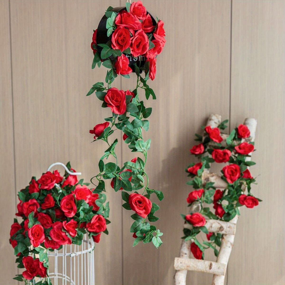 2 Artificial Rose Vine Flowers 16 FT Hanging Garland, Includes Roses And Ivy Leaves, Made Of Silk, Perfect For Weddings, Home, Garden Decor, Valentine's Day, And Anniversary Celebrations 3