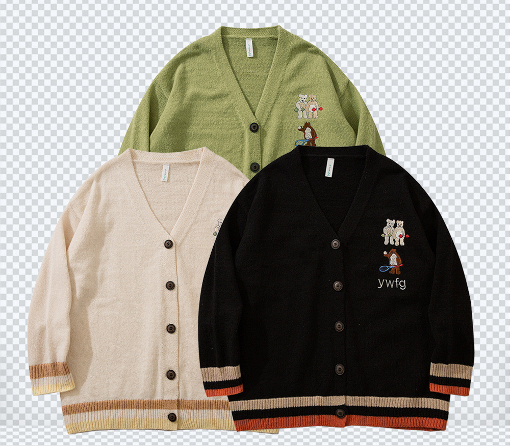 Lazy Bear Embroidered Avocado Green Knitted Sweater