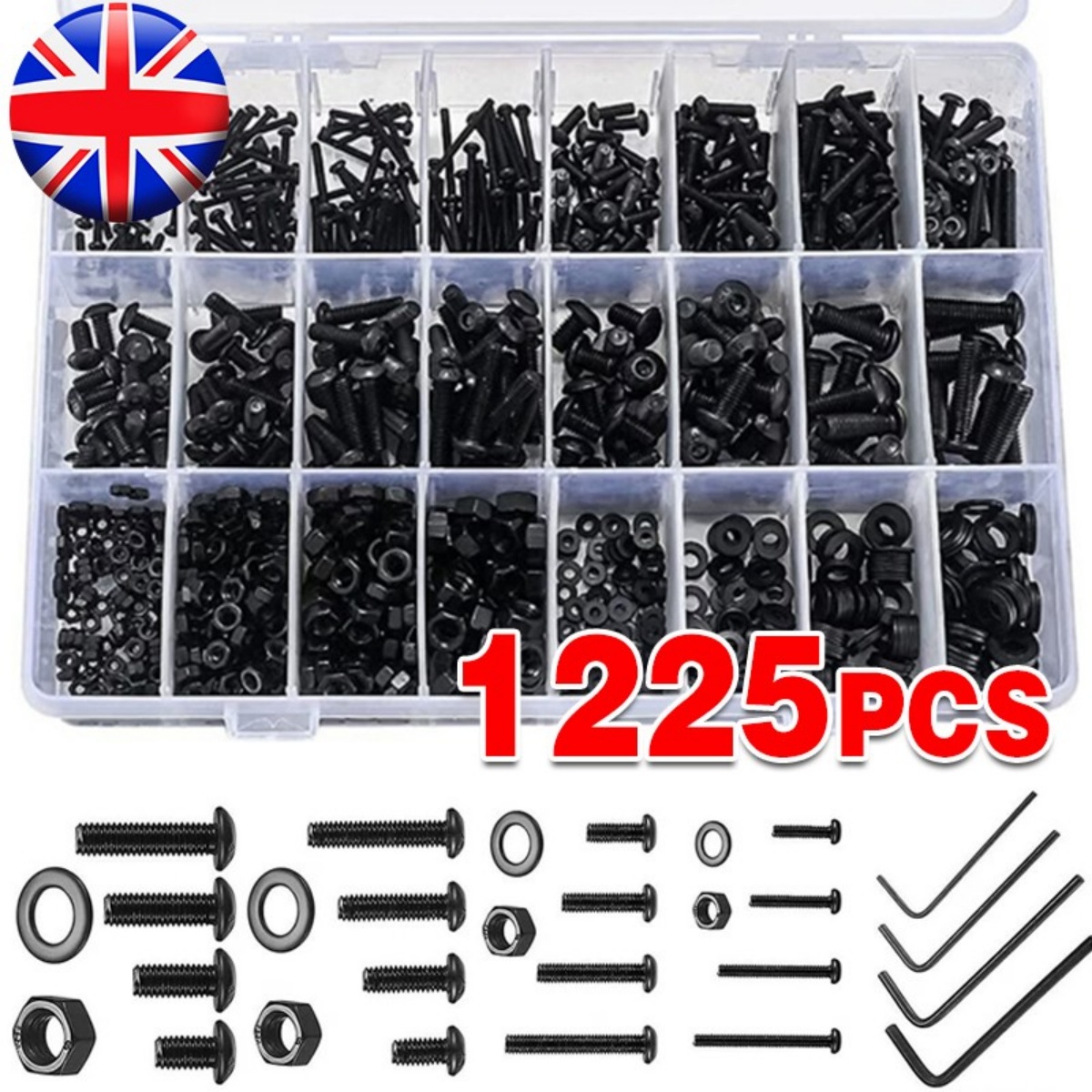 1225pcs Stainless Steel Hex Screws & Socket Bolts Nuts Set Assorted M2 M3 M4 M5 — image 10