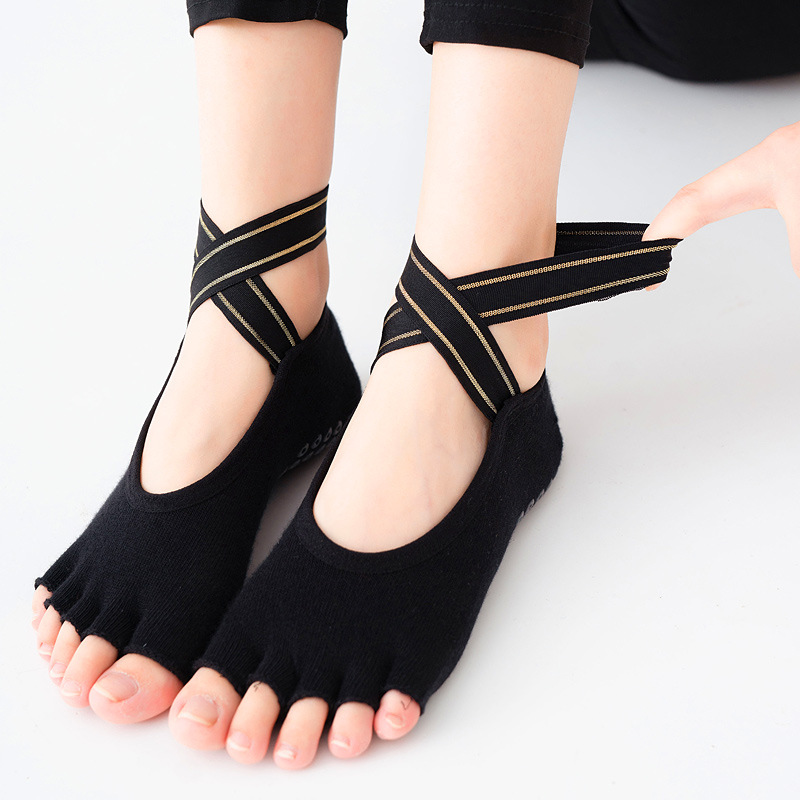 Title 1, Five-finger yoga socks with cross straps combed...