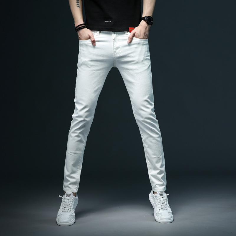 Title 6, Mens All-match Simple White Slim-fit Jeans, Ve...