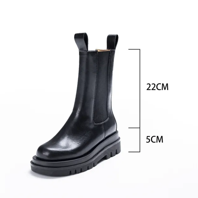 Women's Thick Bottom Long Leather Smoking Boots Black - Shop at LoveMi