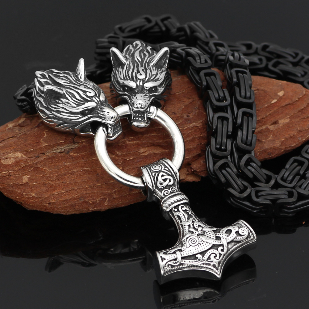 Men's Viking Wolf Head Stainless Steel Pendant