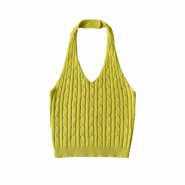 Women's Niche Design V neck Twist Button Halterneck Vest Olive - Shop at LoveMi