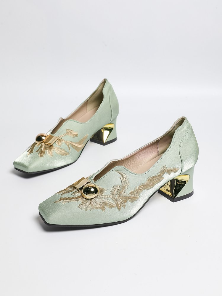 2026 Spring New Women's Chunky Heel Pumps, Versatile Square Toe Deep V Loafers, New Chinese... thumbnail 1