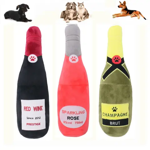 Pet Cats and Dogs Vocal Toys Plush Wine Bottle